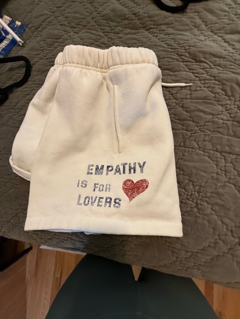 Empathy Is For Lovers Cream Fleece Shorts